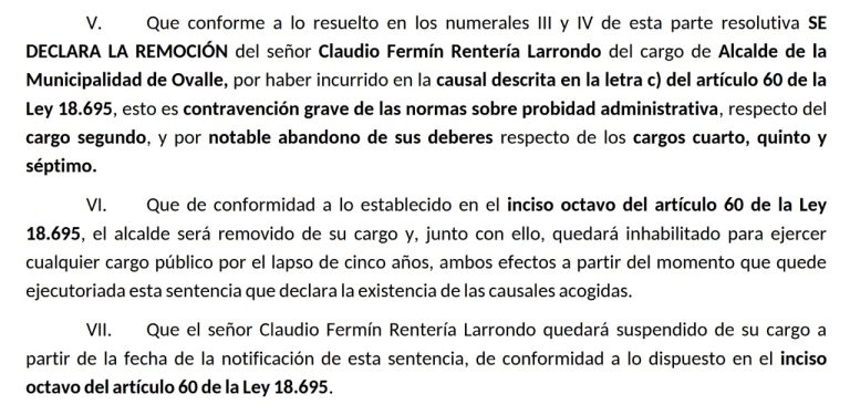 Tribunal Electoral Regional dictamina la remoción del alcalde de Ovalle Claudio Rentería Larrondo
