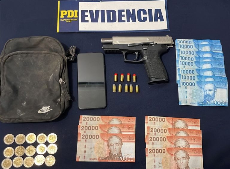 PDI detiene a sujeto que portaba un arma de fuego y munición en la vía pública en La Serena